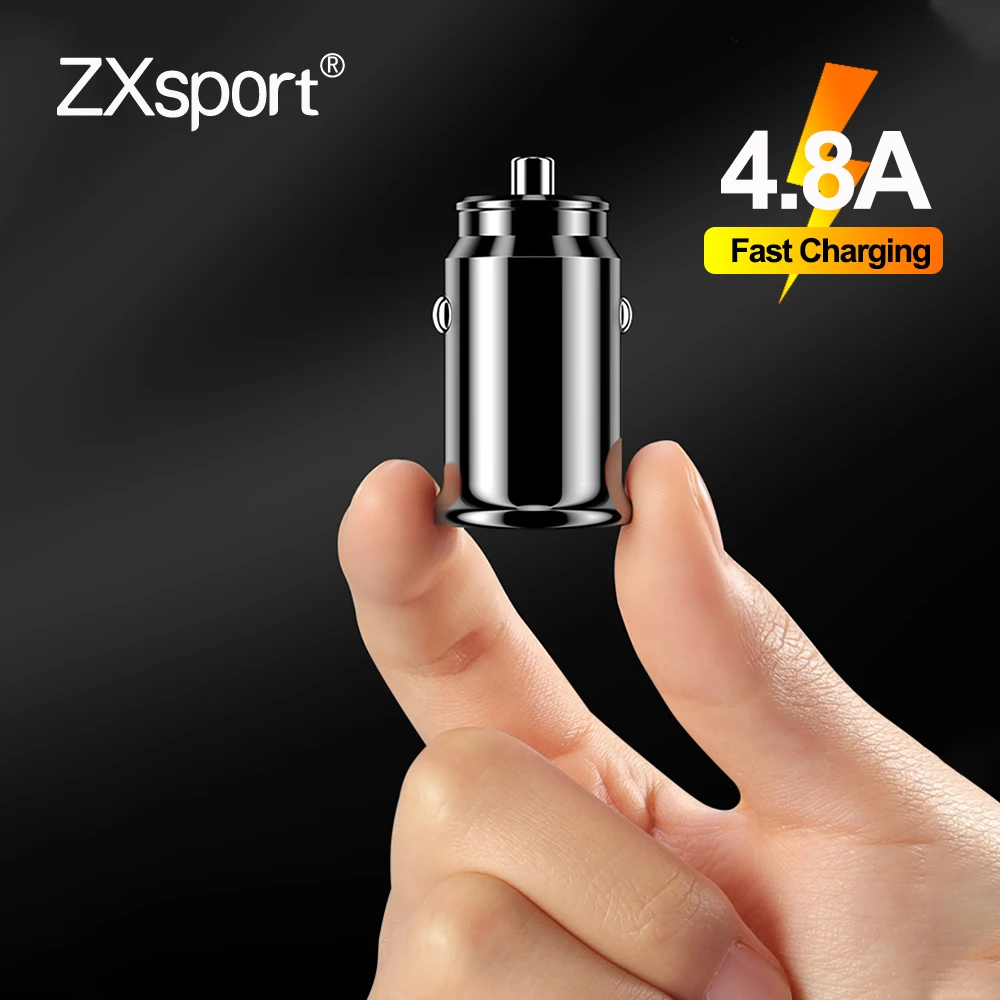 Автомобильное зарядное устройство Mini 24W 4.8A двойное адаптер синяя светодиодная