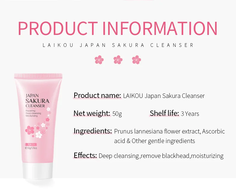 Hcfdeabf15dc14ccea482547ef01ae8caa LAlKOU Japan Sakura Facial Cleanser Shrink Pores Deep Oil Control Remove Blackhead Mild Non-Irritating Moisturizing Cleanser 50g
