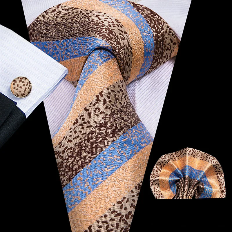 Hi-Tie Orange Men's Tie 8.5cm Silk Ties For Men Hanky and Cufflinks Set Gold Luxury Flower Classic Party Wedding Necktie