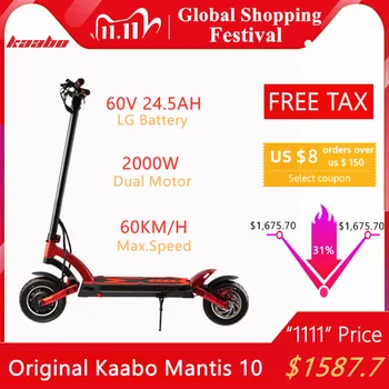 

Kaabo Mantis 10 Smart Electric Kick Scooter 60V 24.5AH LG Battery 10" 2000W Dual Motor Full Hydraulic Brake Minimotor Skateboard