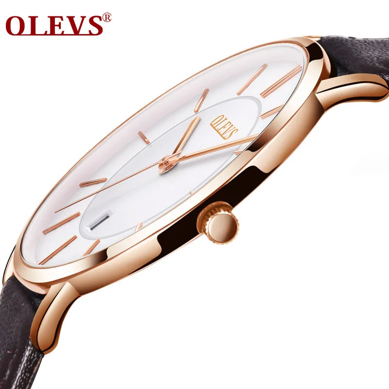 

OLEVS Watch for Men Top Brand Luxury Quartz Wristwatches Sports Casual Genuine Leather Simple Design Thin Mens Watches 5869