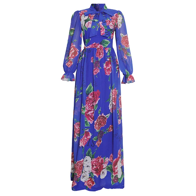 MD Dinner Dresses For Women 2022 New African Spring Summer Elegant Gown Flowers Printed Dashiki Long Dress Ladies Clothing 229# Blue