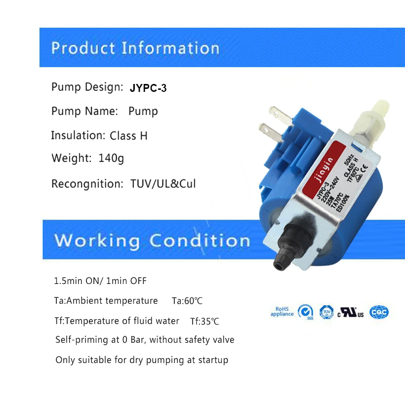 Jiayin JYPC-3 AC 230 в 25 Вт 8 бар бустерный насос электромагнитный водяной насос для паровой швабры/кофемашины/осушителя и т. Д