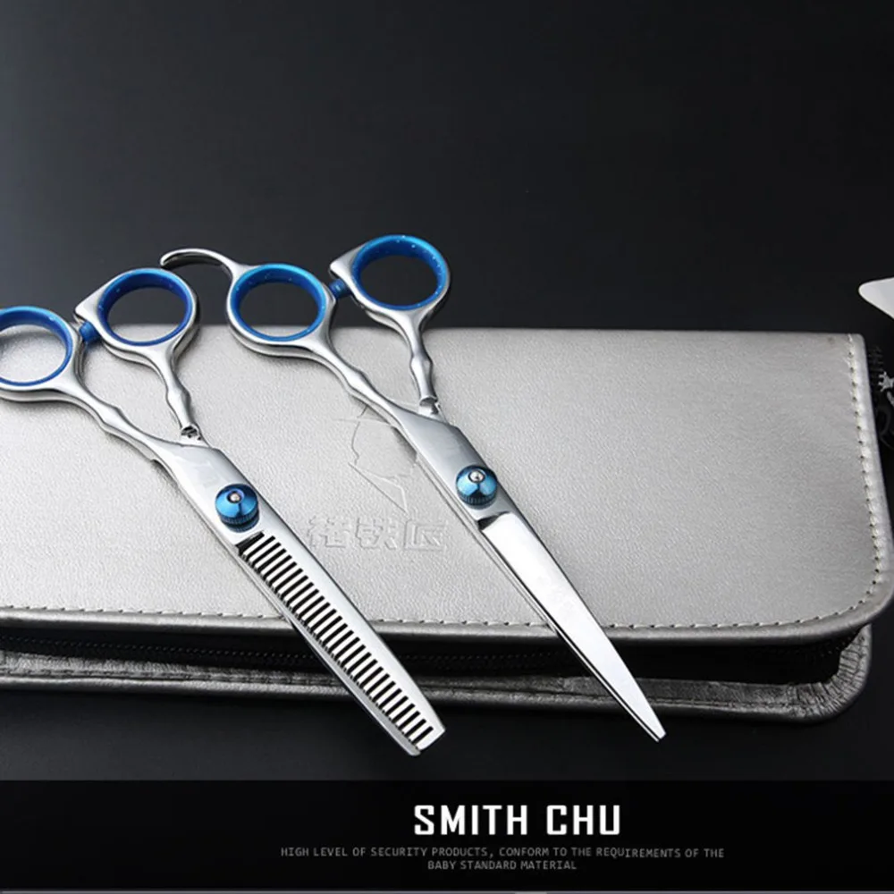 Набор ножниц для волос SMITH CHU, 6 дюймов, режущий инструмент для укладки, парикмахерские ножницы, обычные плоские зубчатые лезвия с сумкой