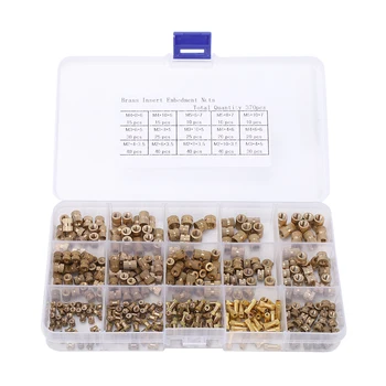 

370Pcs M2 M3 M4 M5 Female Thread Knurled Brass Threaded Insert Embedment Nut Assortment Kit for 3D Printing