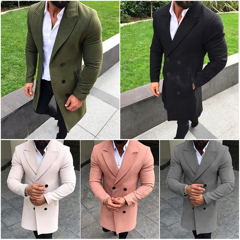 Hot 2019 Men Winter Warm Long Sleeve Turn-down Collar Wool Coat Male Double Breasted Solid Color Long Overcoat Outwear Plus Size Hot 2019 Men Winter Warm Long Sleeve Turn-down Collar Wool Coat Male Double Breasted Solid Color Long Overcoat Outwear Plus Size