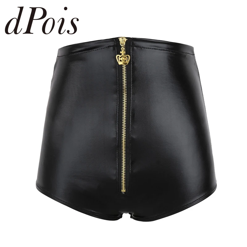 Женские блестящие эластичные шорты из лакированной кожи с высокой талией на молнии спереди, шорты для выступлений, нижнее белье для ночного клуба
