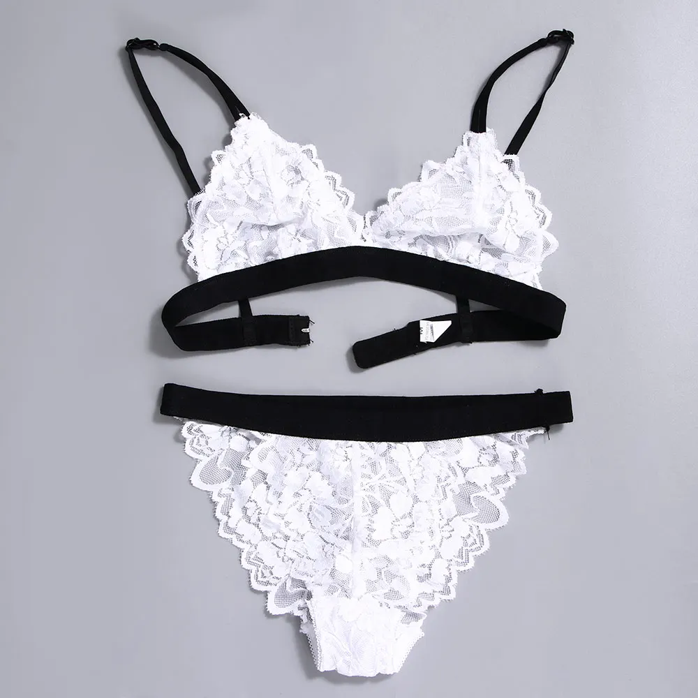 

Fashion Transparent Lace Underwear Sets Women Sexy Low Waist Lace Bra Panties Ladies Female Lingerie Set Bras and Briefs