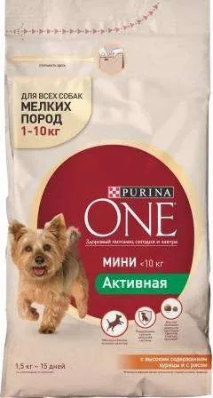 Корм для собак Purina ONE «Моя Собака…Непоседа», с курицей и рисом, 1.5 кг
