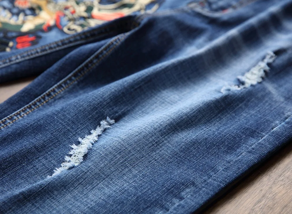 Летние Стильные мужские шорты, джинсы, роскошные мужские джинсовые брюки на молнии с рисунком дракона, прямые шорты с дырками, джинсы для мужчин, синие и черные