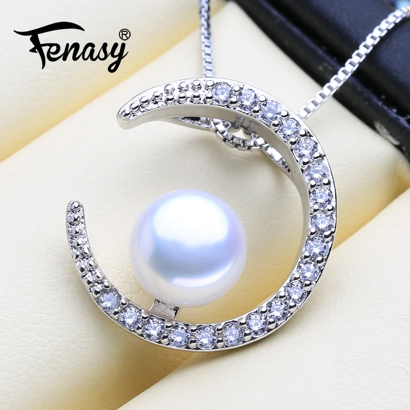 FENASY 925 ювелирные изделия из стерлингового серебра элегантный Кулон Луна с цепочкой ожерелье натуральный пресноводный жемчуг ожерелья для женщин