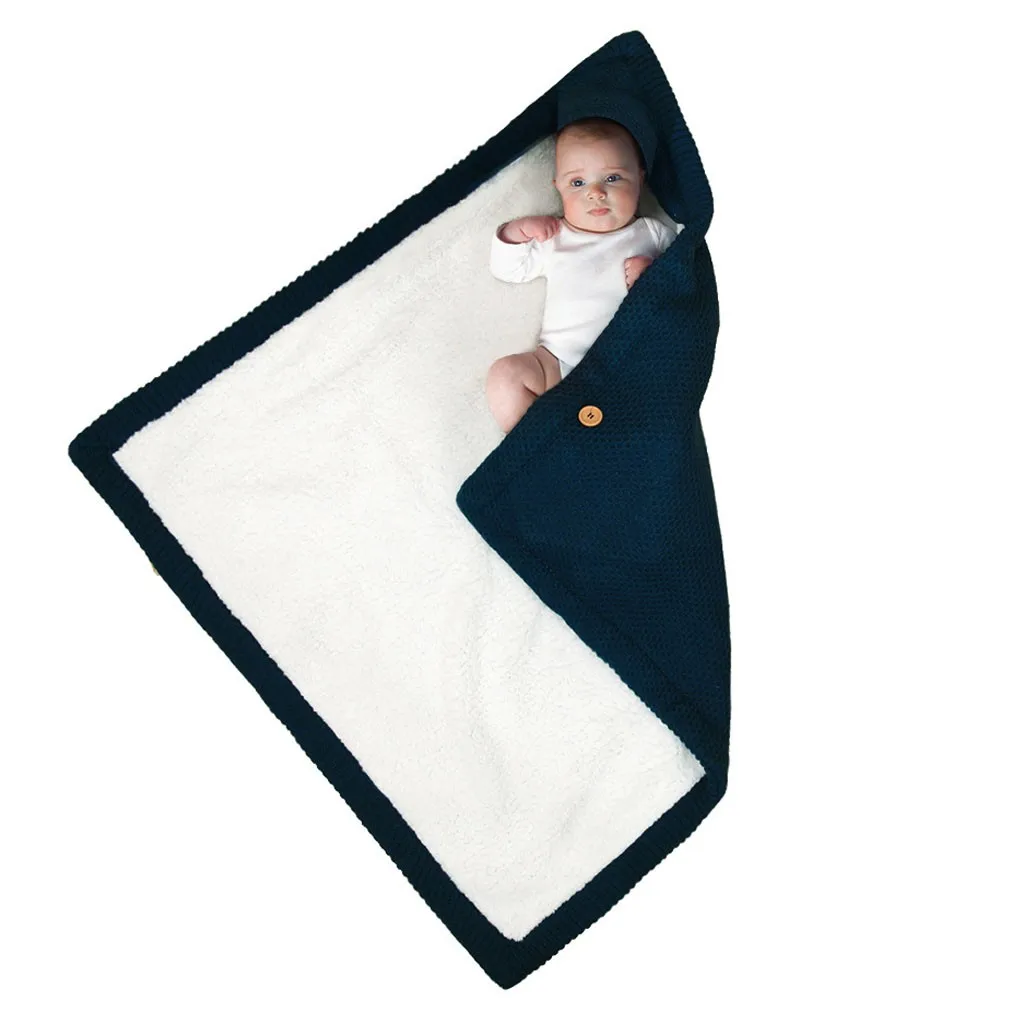 Navy Blue 80x90 см толстые трикотажные детские одеяла, полотенце для новорожденного, сохраняющее тепло, детское банное пеленание, муслиновая накидка для кормления, тканевый шарф, уход за ребенком - Цвет: Navy Blue