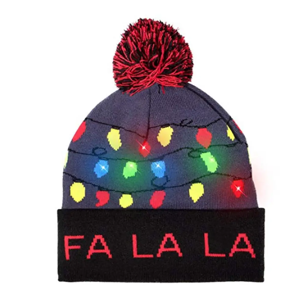 Christmas Hats Beanie Sweater Christmas Santa Hat Light Up Knitted Hat For Kid Adult For Christmas Party Holiday Season Gadgets