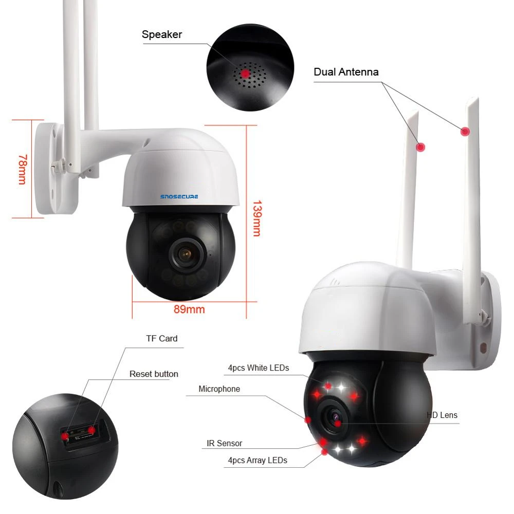 IP камера видеонаблюдения SNOSECURE 3 Мп Wi Fi 4 кратный зум|Камеры видеонаблюдения| |