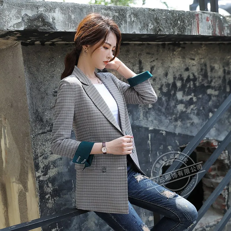

Plaid Suit Jacket Women's Korean-style British Style Autumn And Winter New Style Retro Hong Kong Flavor Loose-Fit Leisure Suit C