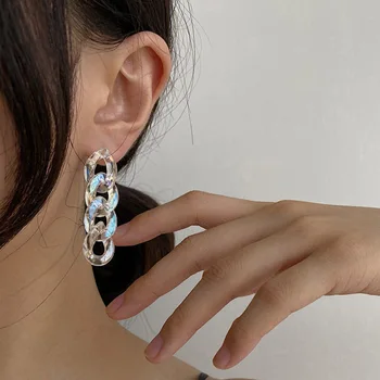 

Minimalist Transparent Resin Arcylic Chunky Cuban Chain Earrings for Women Wide Curb Linked Chain Long Dangle Earrings Brincos