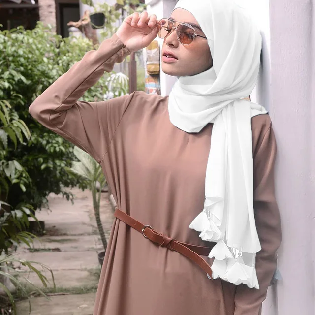 lenço hijab de chiffon lenço longo macio de cor sólida para cachecol de tassel hijabs muçulmano