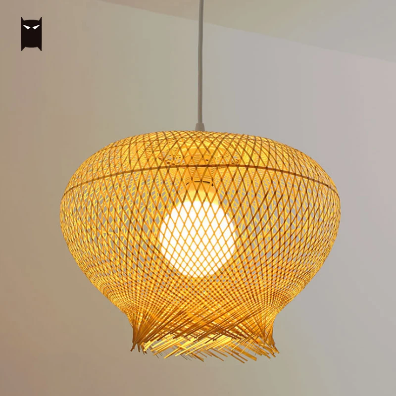 

Hand Natural Bamboo Wicker Rattan Nest Shade Pendant Light Fixture Art Nordic Scandinavian Rustic Country Ceiling Lamp Designer