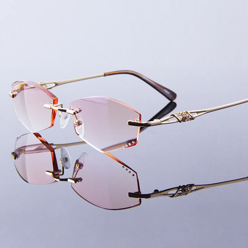 

Women Fashion Reading Glasses Rhinestone Readers Eyewear Computer For Work Rimless Frame Gold Presbyopic Optical Eyeglasses 004