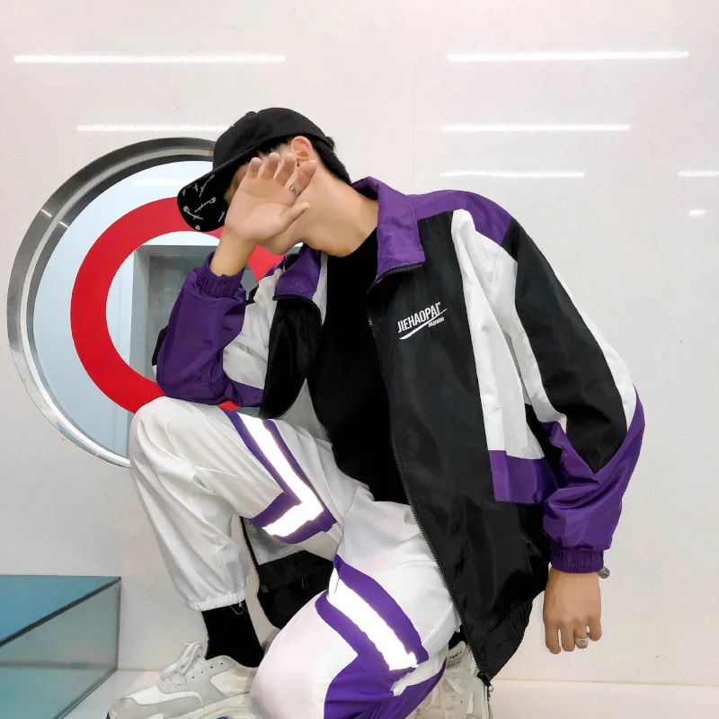 

Spring And Autumn New Style CHIC Hong Kong Style Loose-Fit Cool Trend Mixed Colors Jacket Young MEN'S Hooded Ulzzang MEN'S Outer