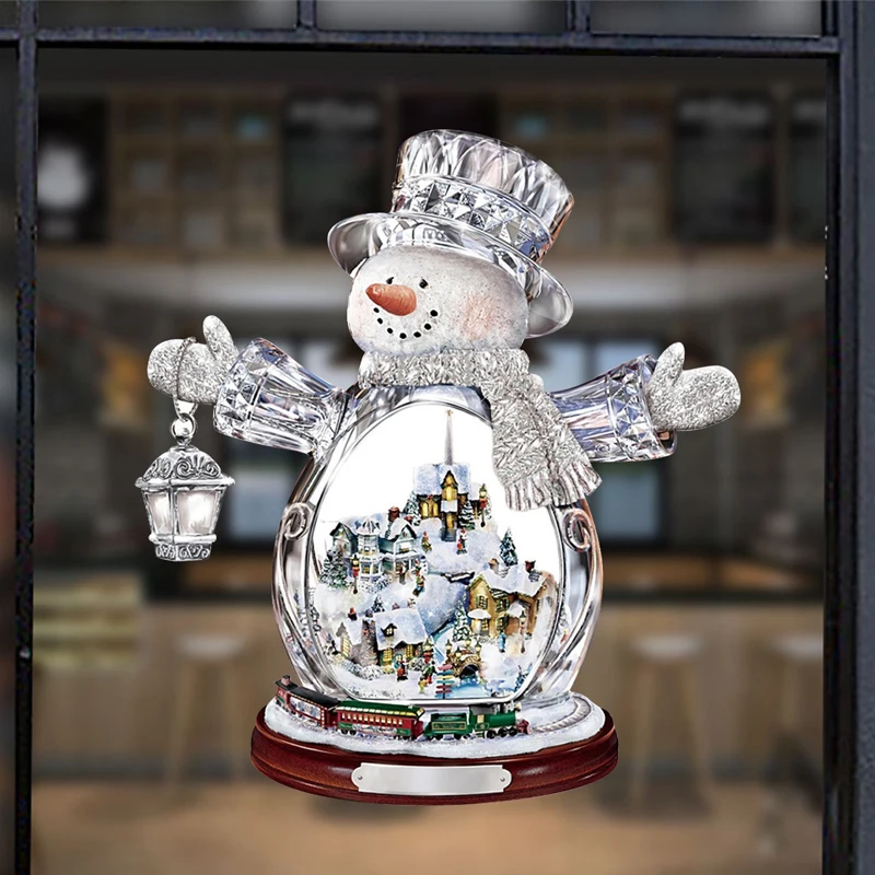 2022 Christmas Sticker Crystal Tree Santa Claus Snowman Rotating Window Paste Winter New Year Party Home Decoration | Дом и сад