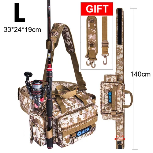 Camouflage L Spinning Fishing Rod Holder Bag Sports Waist Pack Fishing Lures Tackle Gear Storage Bag Single Shoulder Crossbody Bags - Цвет: Camouflage L