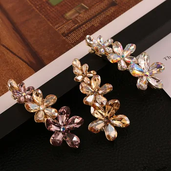 

Shaking Voice Network Red Barrettes K9 Crystal Flower Modeling Long Clip Elegant Nobility Hair Accessories