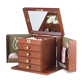 

Handmade Chinese Style Solid Wood Jewelry Box Cosmetics and Jewelry Integrated Storage Box Retro Large Capacity Household