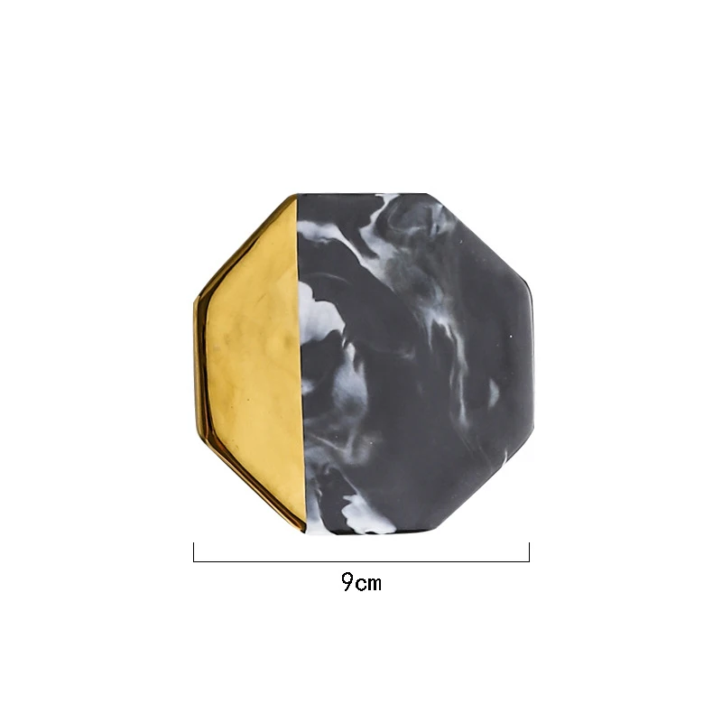 C 2Pcs Nordic Marble Coaster Ceramic Coasters Black& Gold Non-slip Insulation Mat Round Square Octagon Cup Mat Home Table Decor - Color: C