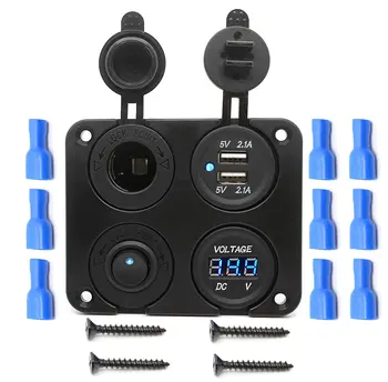 

Universal 4 in 1 Multi-function Car Boat Cigarette Lighter Socket Dual USB Charger Bule LED Voltmeter automobiles