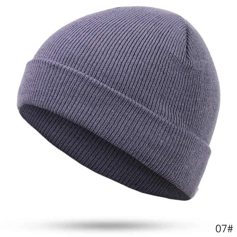 Зимняя вязаная шапка унисекс, повседневные шапочки для мужчин и женщин, хлопковая Осенняя шапка, модная однотонная Кепка в стиле хип-хоп - Цвет: 7 Dark Grey