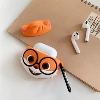 

Cute Glasses Squirrel Pattern Soft Silicone Protective Case Shockproof Cover Skin Protector with Carabiner for Airpods 1/2 Hot