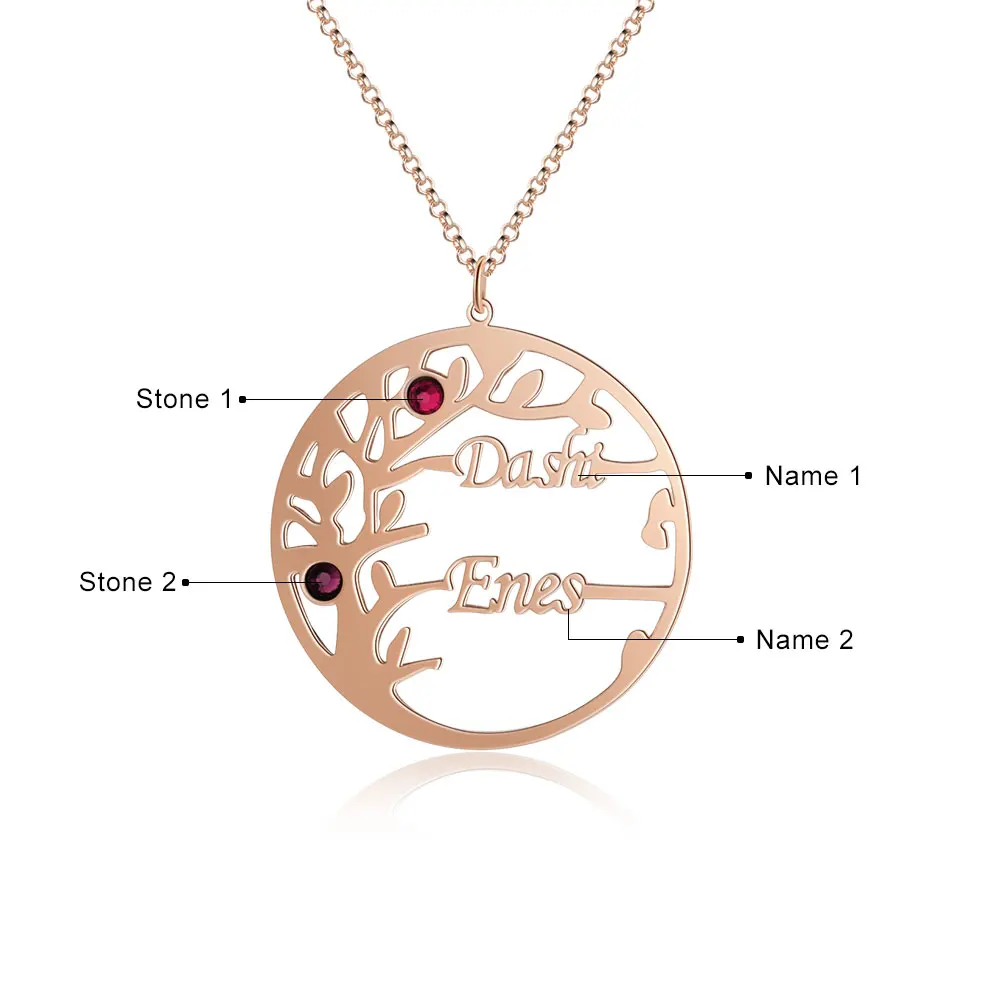 2 Names-Rose Gold Индивидуальное семейное ожерелье с деревом, персонализированное 925 пробы Серебряное ожерелье для матери, хорошее ювелирное изделие для сестры, лучший друг, именная табличка, подарок - Цвет камня: 2 Names-Rose Gold