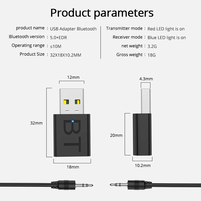FONKEN Bluetooth 5 0 Adapter 2in1 Transmitter Receiver Mini Wireless USB Donggle Adapter 3 5mm Music 2