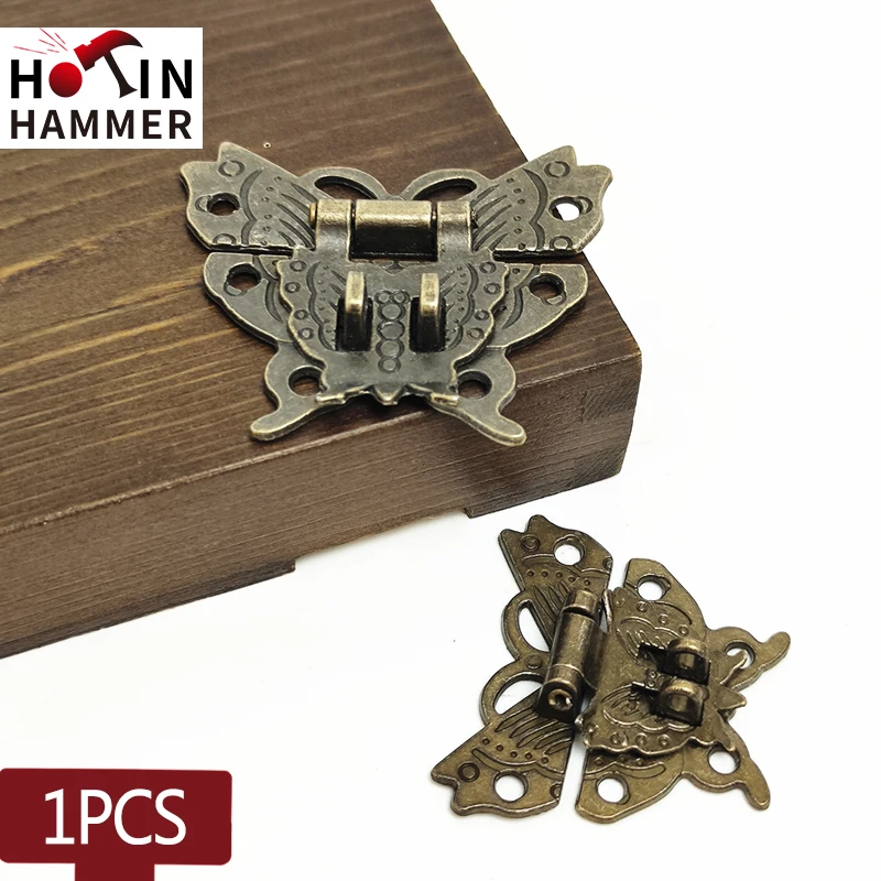 1pcs Butterfly Vintage Style Design Antique Bronze Hasp Latch Jewelry Wooden Box Lock Cabinet Buckle Case Locks Hardware Accesso |