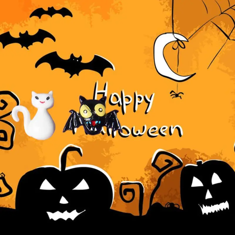 30Pcs Flatback Buttons Halloween Resin DIY Crafts Embellishment Black White Ghost Bat Cat Owl Scrapbooking Phonecase Decoration