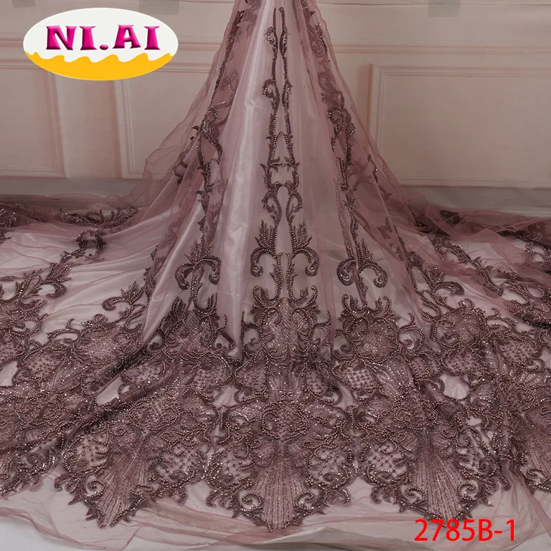 

Latest Nigerian Lace Fabric 2019 High Quality African Handmade Beaded Lace Fabric Newest lace Style For Wedding Dress NA2785B-2