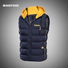 Зимний мужской жилет, толстый пуховик, Осенний жилет с капюшоном, модный принт, пальто без рукавов, Брендовые мужские теплые парки, тонкий жилет, топы