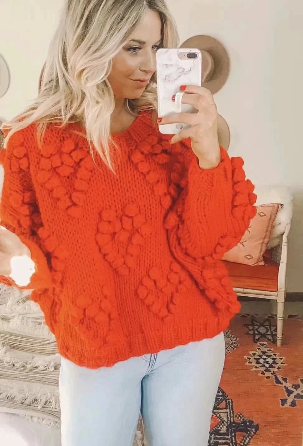 Withered sweaters women fashion blogger vintage hand knitted o-neck oversize love Jacquard weave thick pullovers sweaters women