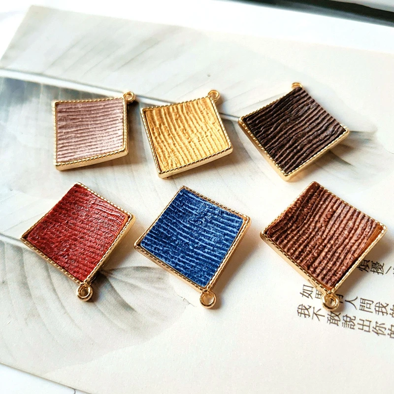 

Simple Fashion Leather Inlay Alloy Square Retro Color Earrings Accessories Pendant Earrings Findings 2 pieces / lot