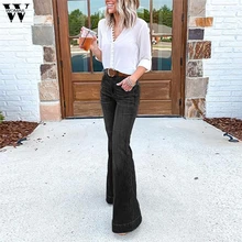 Womail широкие джинсы для женщин мама расклешенные брюки с высокой талией стрейч джинсы большого размера джинсовые пуговицы летают повседневные женские джинсы