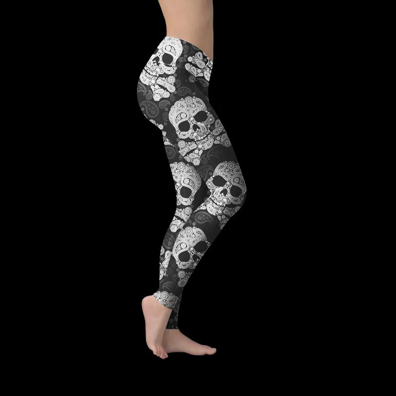 Новые женские 3D Череп Брюки с цифровым принтом Спортивные штаны для фитнеса модные повседневные сексуальные леггинсы эластичные леггинсы