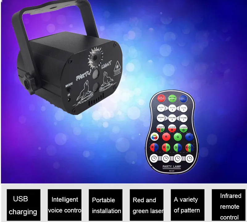 Новогодний мини RGB диско-светильник светодиодный лазерный проектор лампа USB перезаряжаемая для свадьбы, дня рождения, вечеринки, DJ лампа