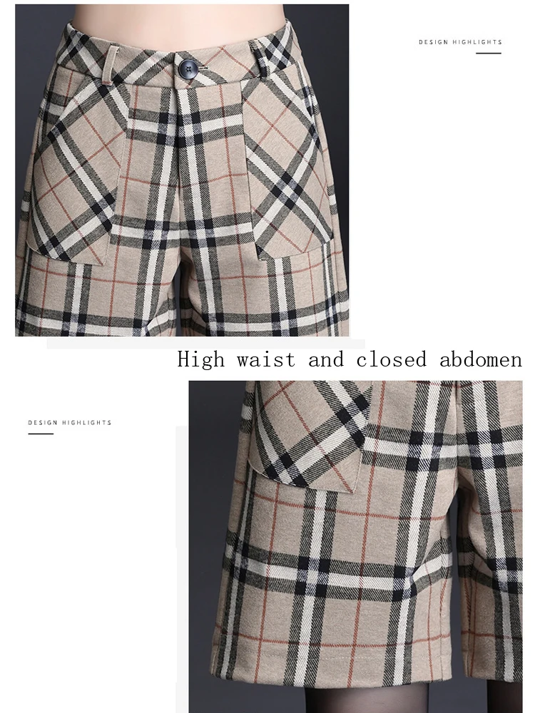 New Autumn Winter Wool Short Women Korean High Waist Shorts Plaid Wide Leg Shorts Casual Loose plus size shorts