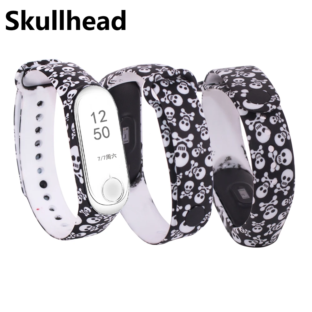 Skullhead Браслет mi band 4 для xiaomi mi Band 4 ремешок силиконовый ремешок с разноцветными цветами аксессуары для xiaomi mi band 4 ремешок - Цвет: Skullhead