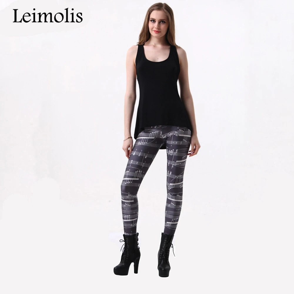 Leimolis 2016 Sping High Waist punk rock Harajuku workout push up fitness sexy 3d print piano music women leggings