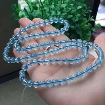 

Genuine Natural Ice Blue Aquamarine 3 Laps Bracelet 6.2mm Clear Round Beads Women Best Gift Stretch Crystal Jewelry AAAAA