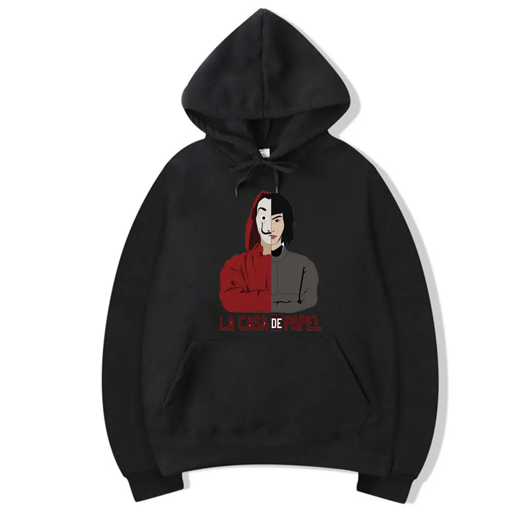 Свитшоты La Casa De Papel Money Heist tv мужские толстовки мужские свитшоты House Of paper Мужские Зимние флисовые толстовки с капюшоном - Цвет: black1