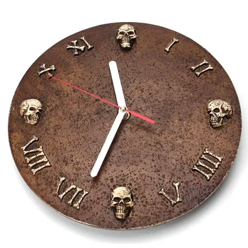 

Retro horror skull round clock creative wall hanging Roman digital living room silent wall clock