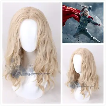 

Thor Odinson Cosplay Wig The Avengers Curly Long Blonde Men Synthetic Hair for Adult + Wig Cap